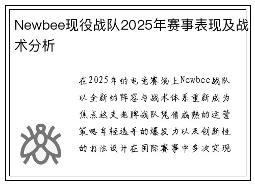 Newbee现役战队2025年赛事表现及战术分析